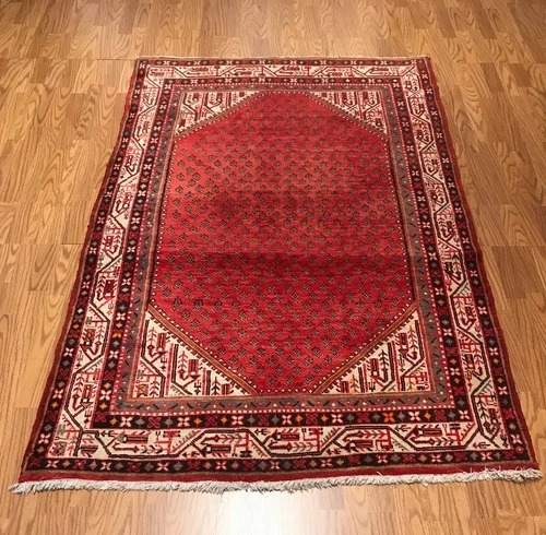 4.5 x 7.3 Vintage Tribal Geometric Black 100% Wool Vegetable Dye Rug