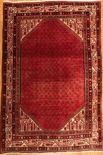 4.5 x 7.3 Vintage Tribal Geometric Black 100% Wool Vegetable Dye Rug