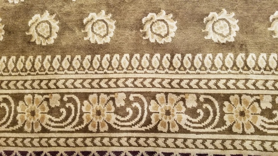 8 x 10 Brown Indo Nepal Modern Hand Knotted Wool Rug