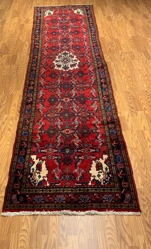 3. 5 x 13.2 Vintage Hand Knotted 100% Wool Vegetable Dye Area Rug