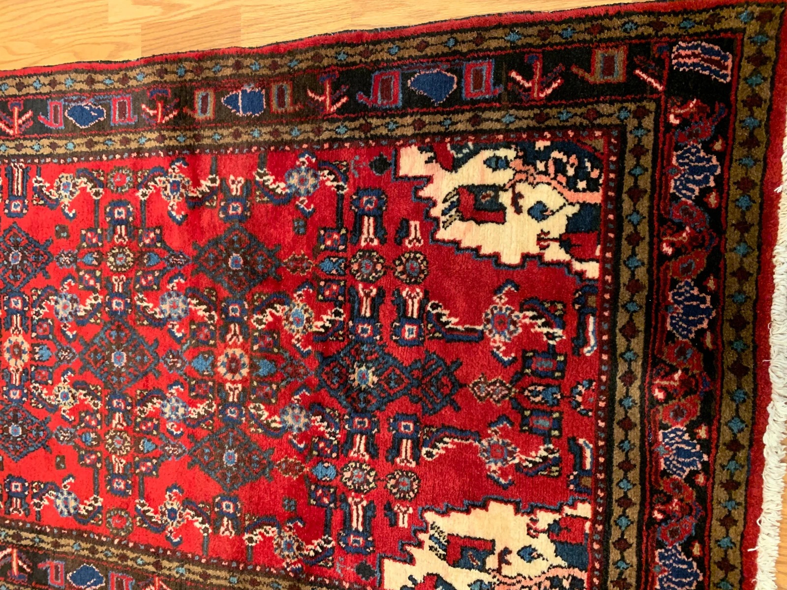 3. 5 x 13.2 Vintage Hand Knotted 100% Wool Vegetable Dye Area Rug
