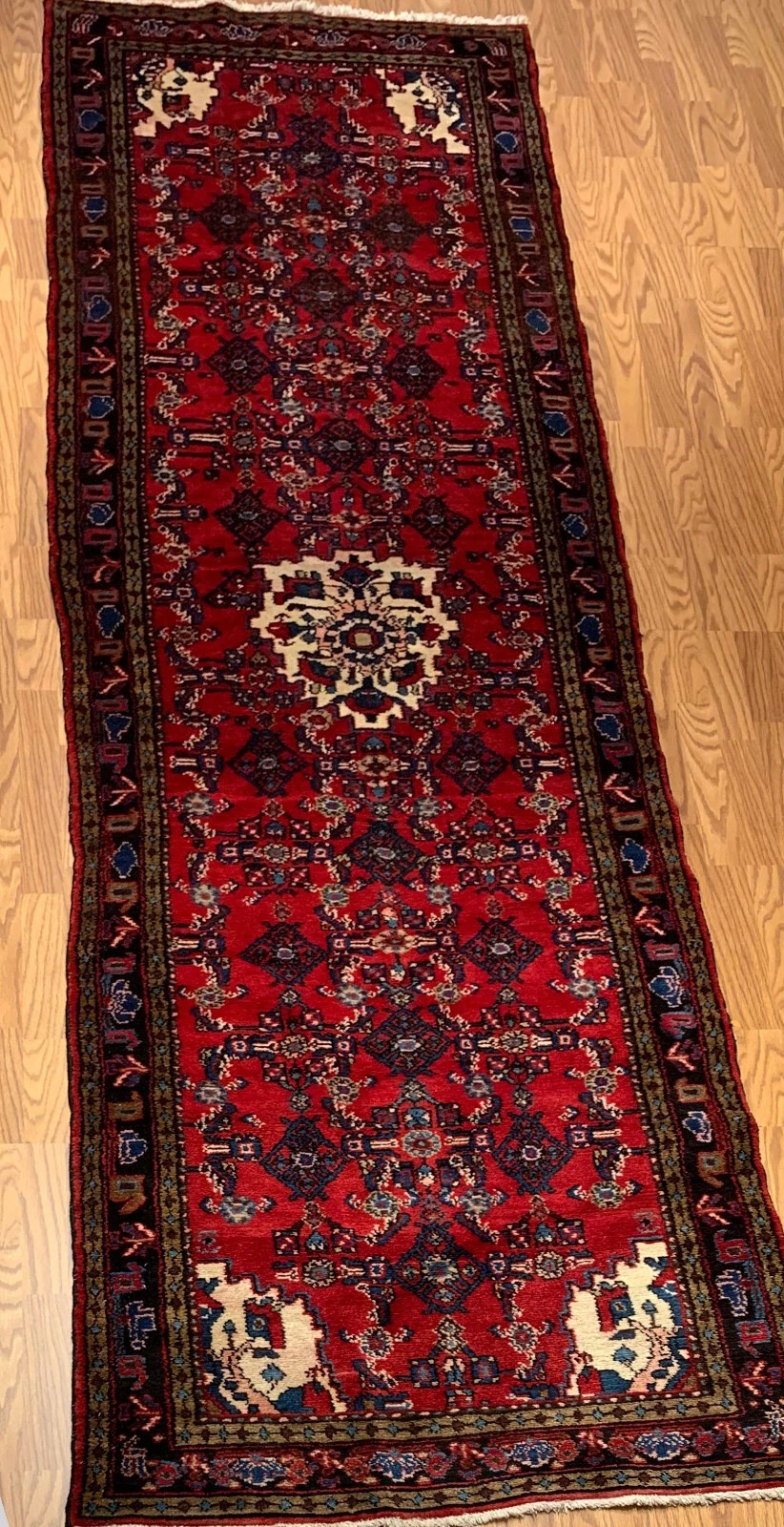 3. 5 x 13.2 Vintage Hand Knotted 100% Wool Vegetable Dye Area Rug