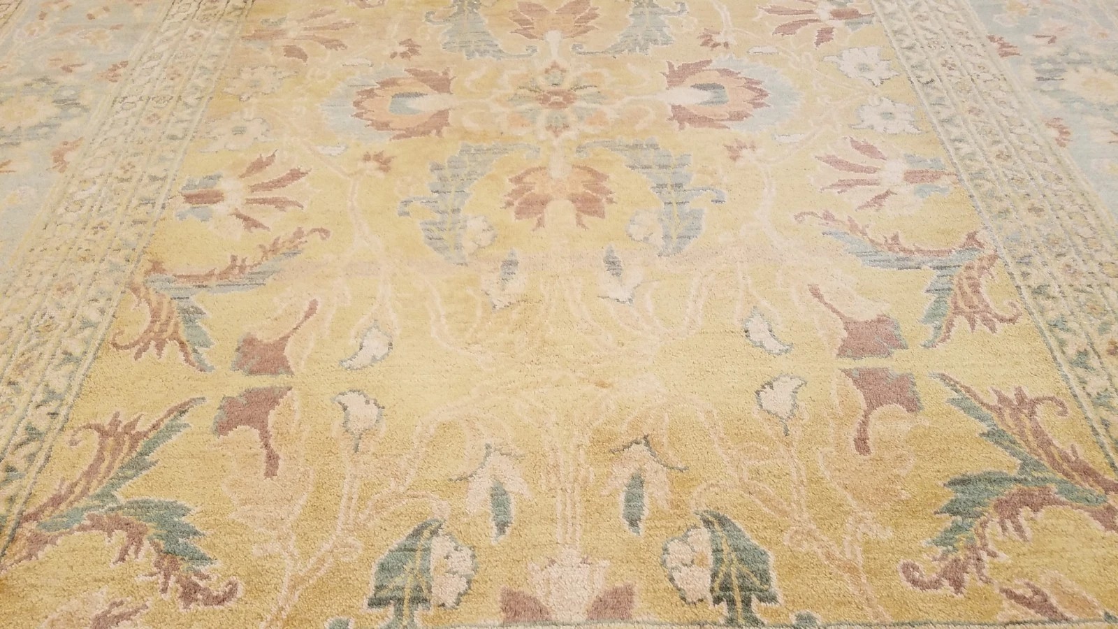 8 x 10 Salmon & Blue Vegetable Dyed Indo Pechavar Hand Knotted Wool Carpet