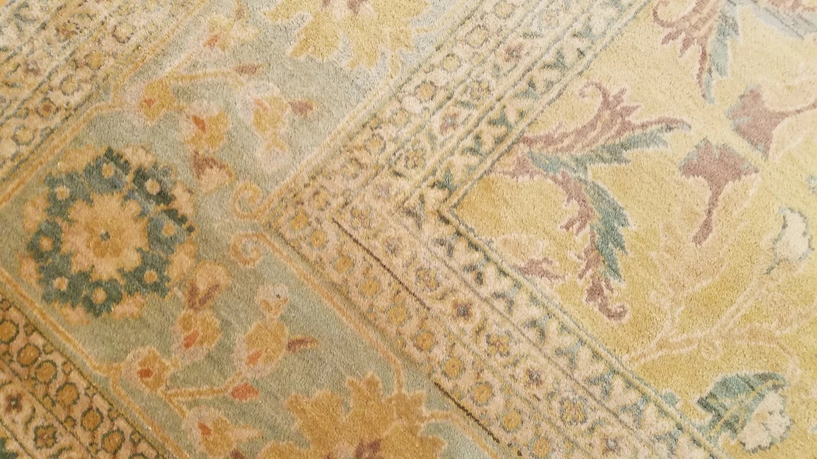 8 x 10 Salmon & Blue Vegetable Dyed Indo Pechavar Hand Knotted Wool Carpet