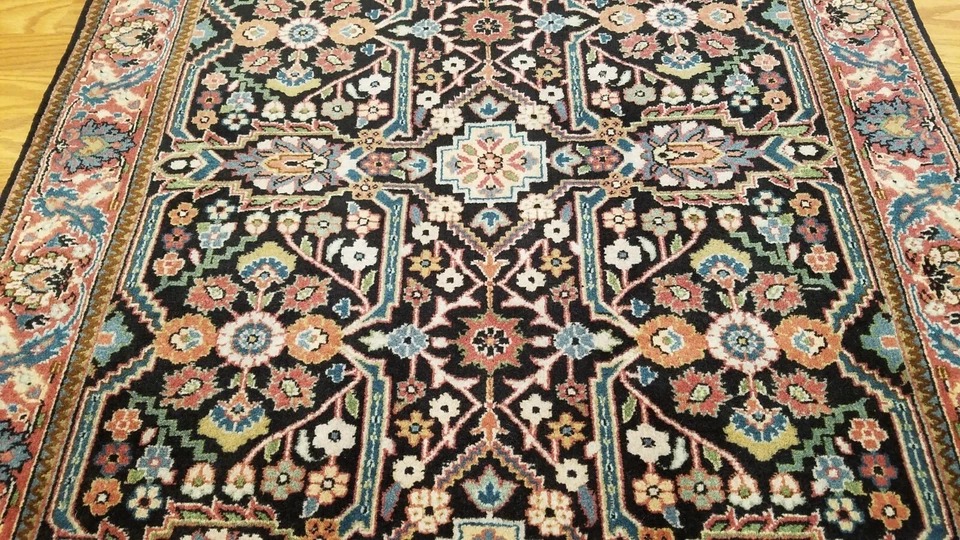 3 x 5 Fine Black Indo Farahan Hand Knotted Wool Rug