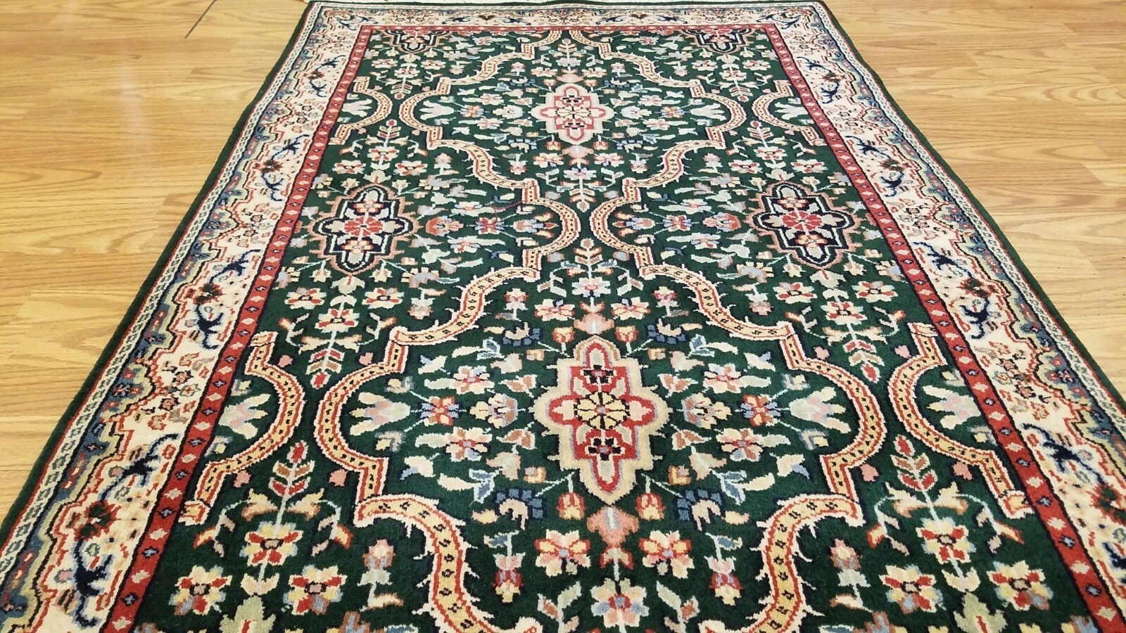 3 x 5 Emerald Green Indo Hand Knotted Wool Ruc