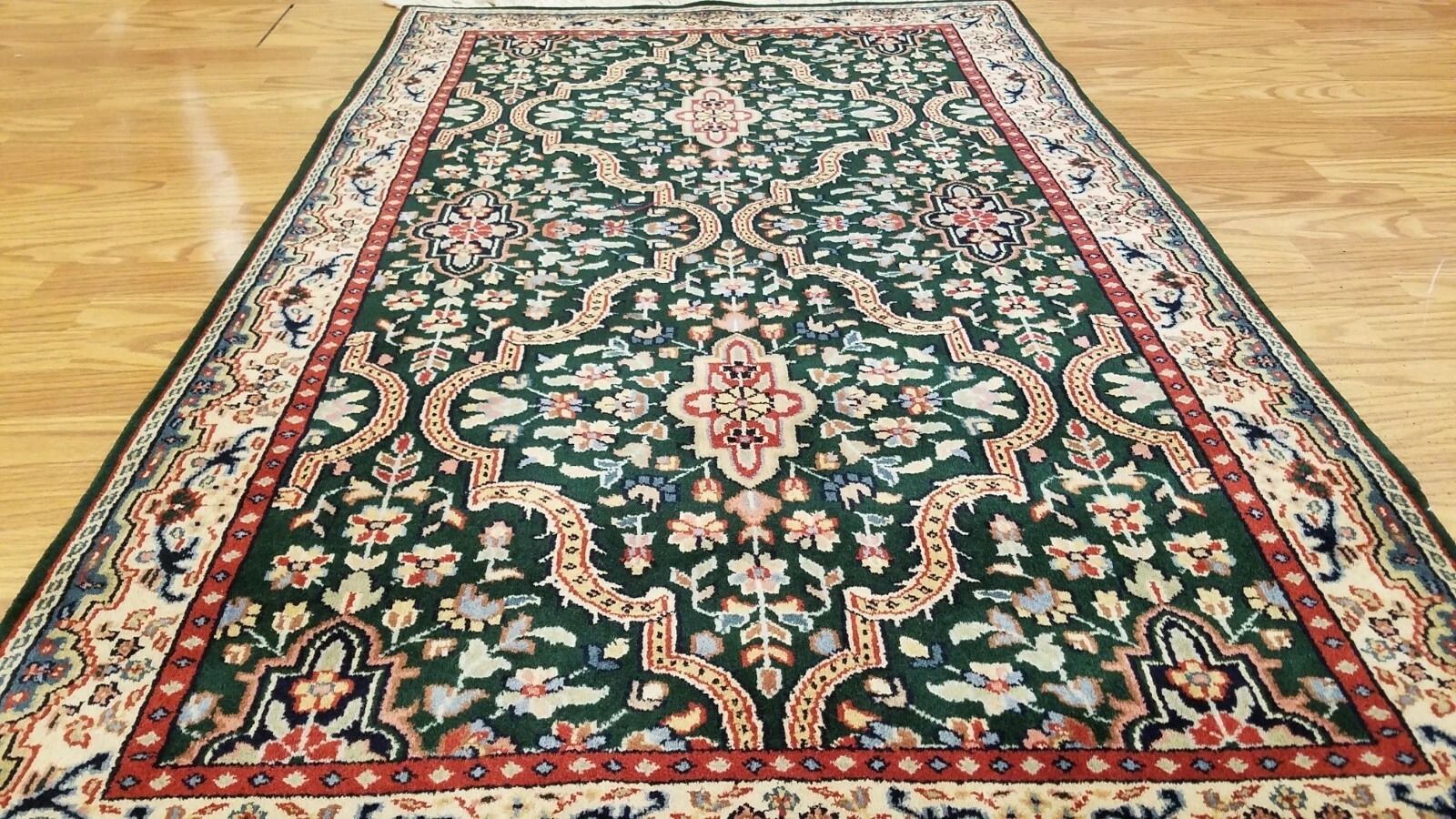 3 x 5 Emerald Green Indo Hand Knotted Wool Ruc