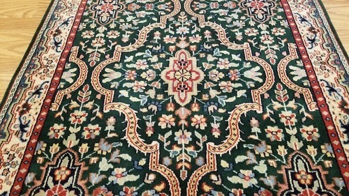 3 x 5 Emerald Green Indo Hand Knotted Wool Ruc