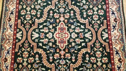 3 x 5 Emerald Green Indo Hand Knotted Wool Ruc