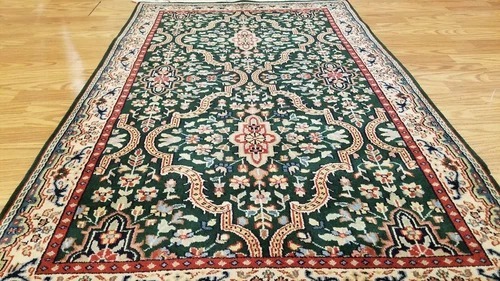 3 x 5 Emerald Green Indo Hand Knotted Wool Ruc
