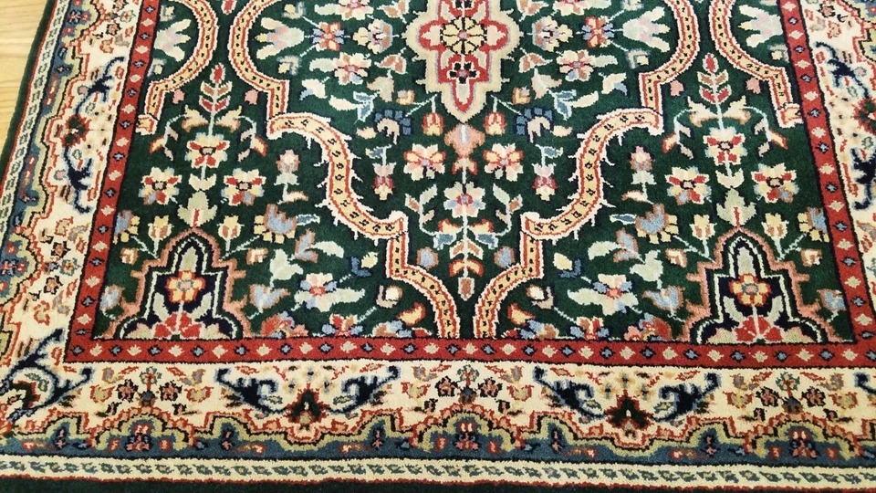 3 x 5 Emerald Green Indo Hand Knotted Wool Ruc