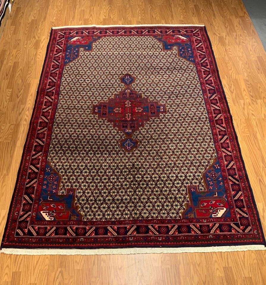 6.11 x 9.9 Vintage Hand Knotted 100% Wool Vegetable Dye Area Rug