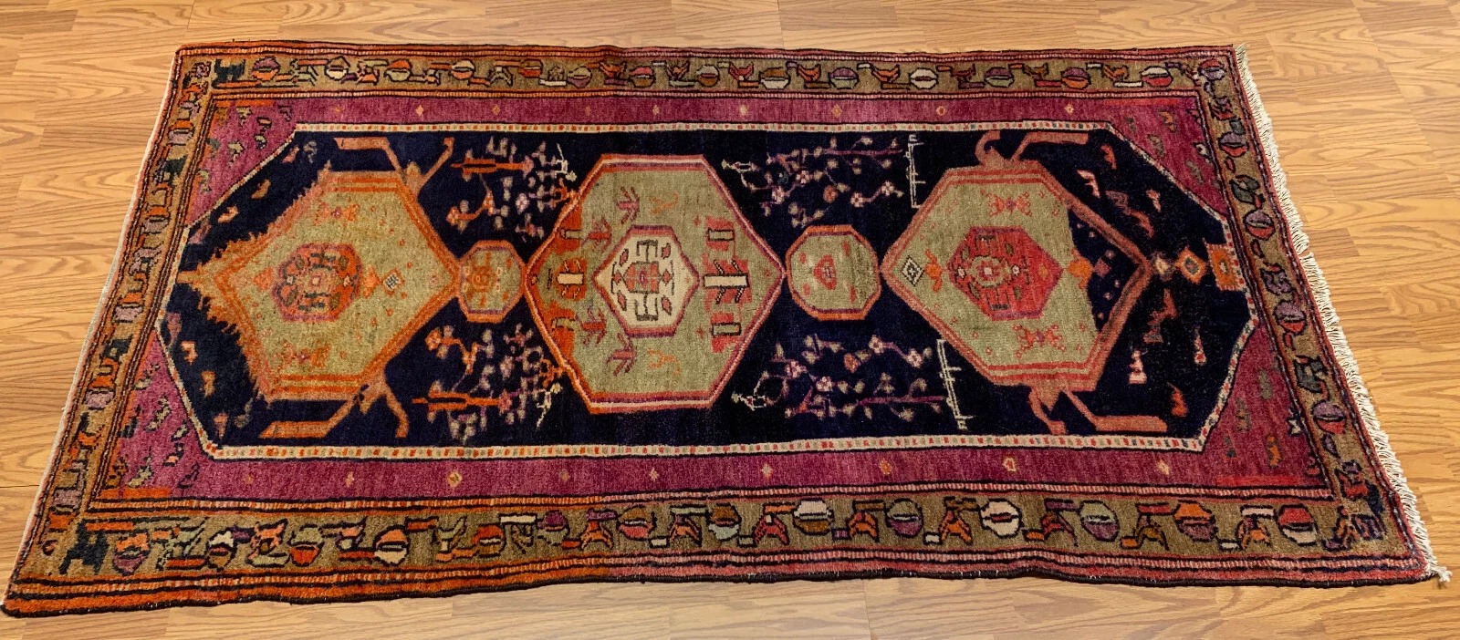 4 x 7 Semi Antique Tribal Navy 100% Wool Rug Vegetable Dye Rug