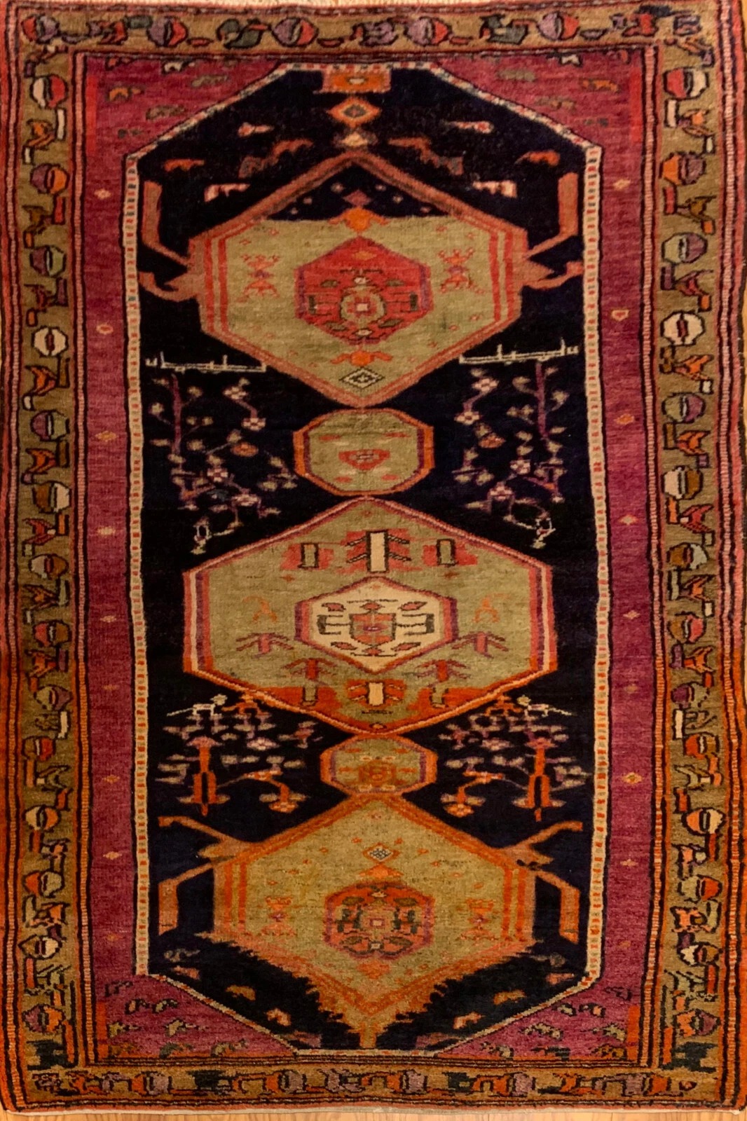 4 x 7 Semi Antique Tribal Navy 100% Wool Rug Vegetable Dye Rug