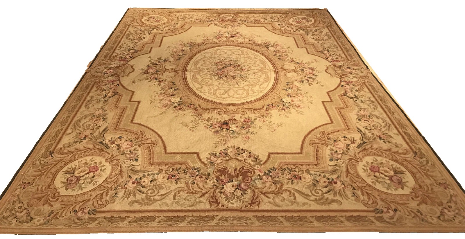 9 x 12 Antique Wash Hand woven French Aubusson Needle point 100% wool Area rug