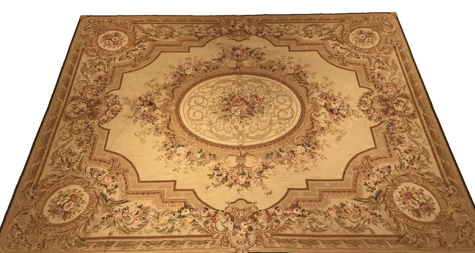 9 x 12 Antique Wash Hand woven French Aubusson Needle point 100% wool Area rug