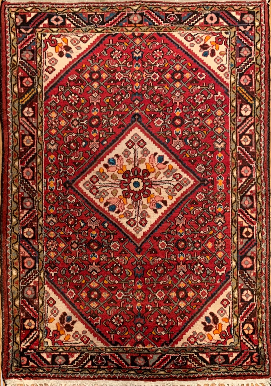 5.2 x 7.5 ft Vintage Tribal Geometric Red 100% Wool Vegetable Dye Rug