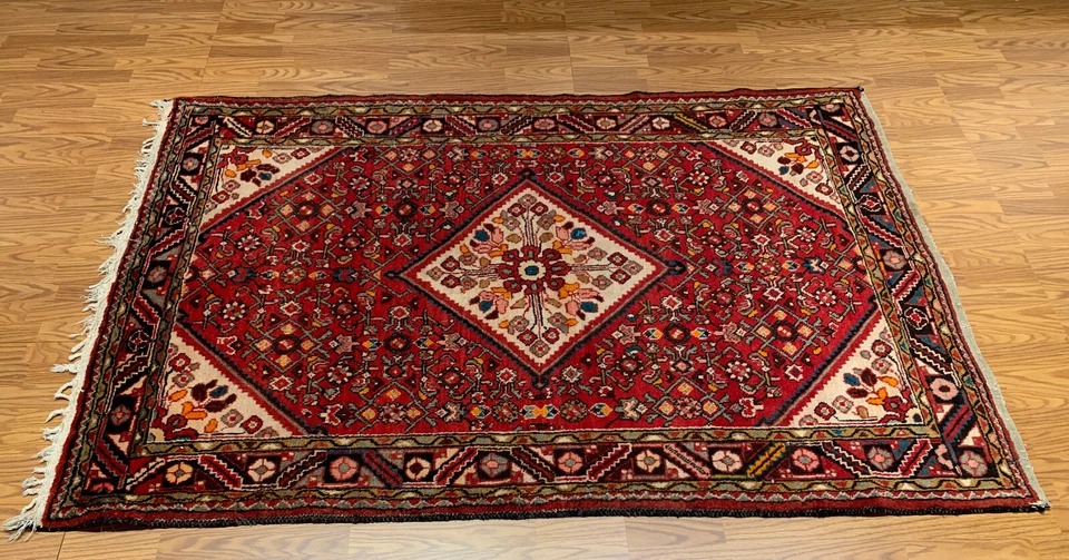5.2 x 7.5 ft Vintage Tribal Geometric Red 100% Wool Vegetable Dye Rug