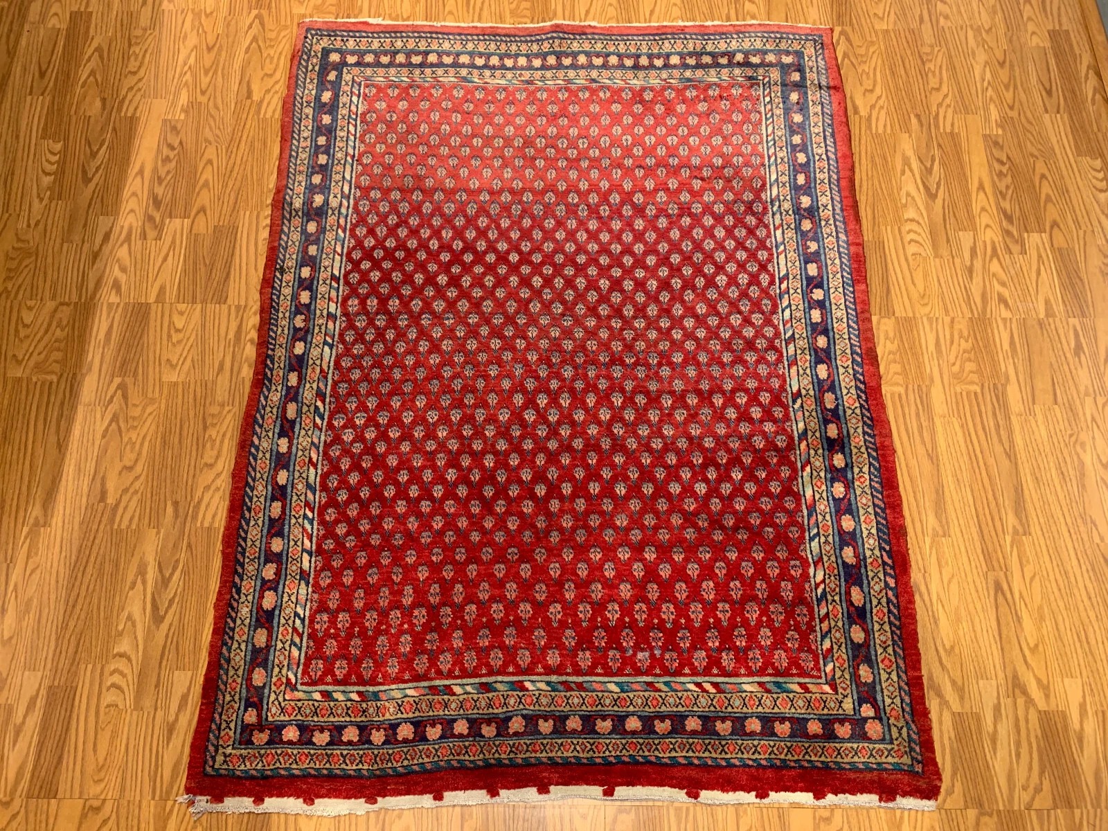 5.5 X 7.3 Vintage Tribal Red Hand Knotted 100% Wool Vegetable Dye Rug