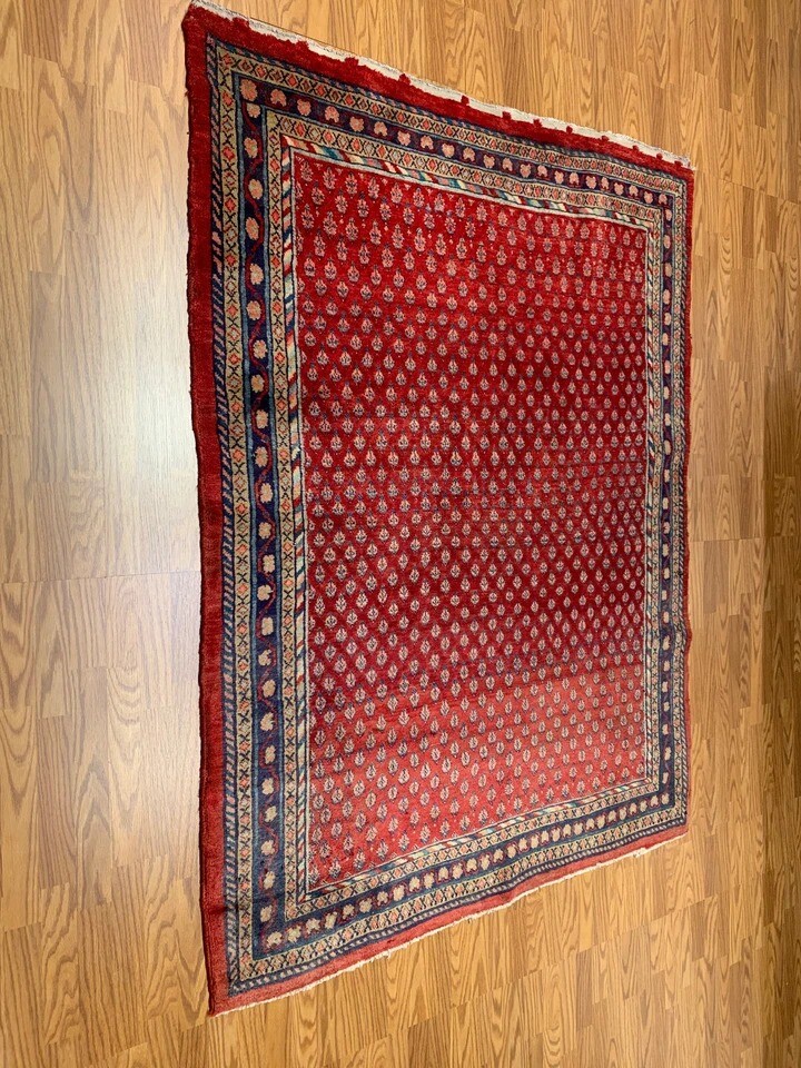 5.5 X 7.3 Vintage Tribal Red Hand Knotted 100% Wool Vegetable Dye Rug