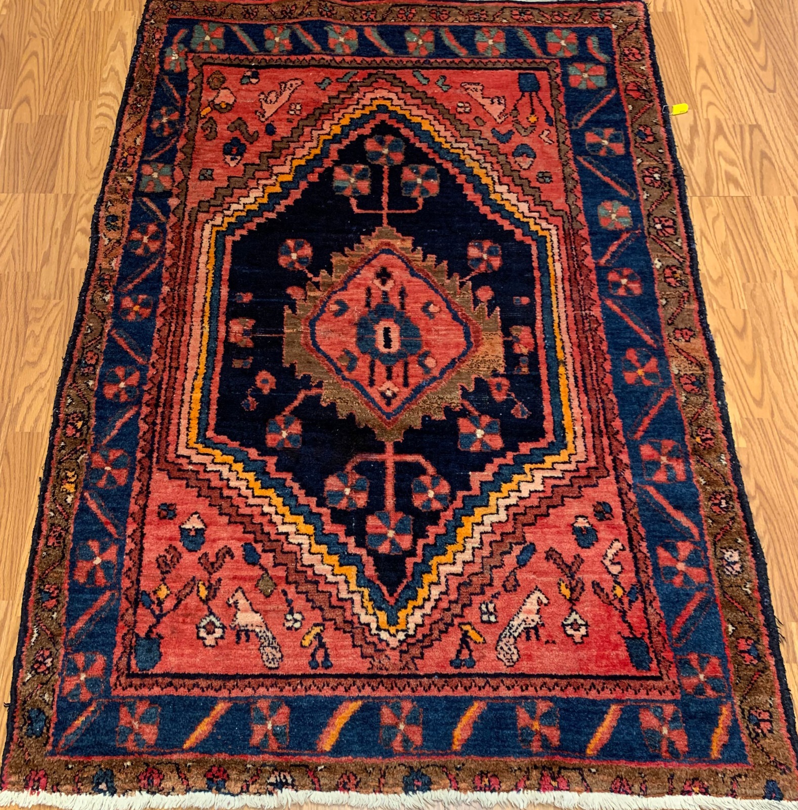 4.3 x 6.2 ft Vintage Tribal Geometric Red 100% Wool Vegetable Dye Rug