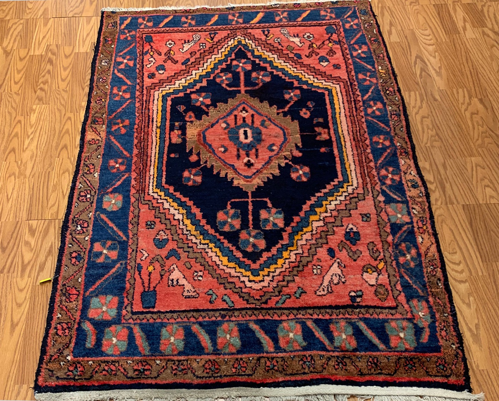 4.3 x 6.2 ft Vintage Tribal Geometric Red 100% Wool Vegetable Dye Rug