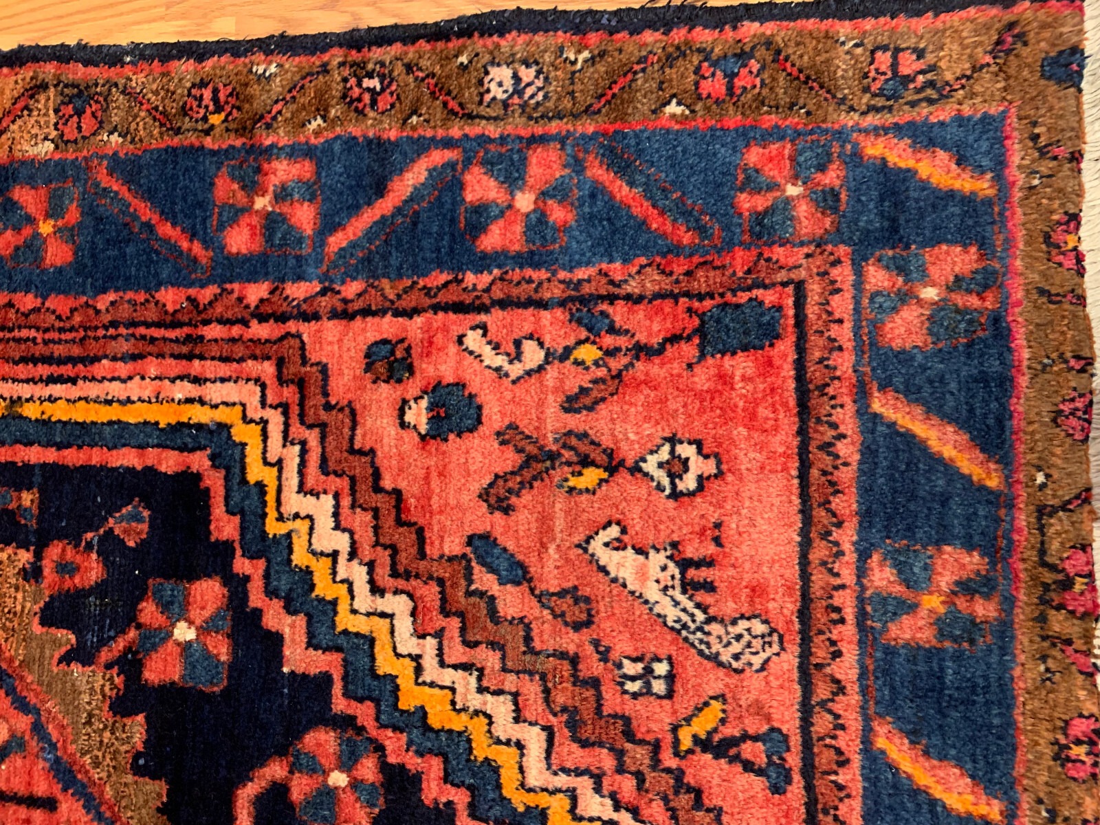 4.3 x 6.2 ft Vintage Tribal Geometric Red 100% Wool Vegetable Dye Rug