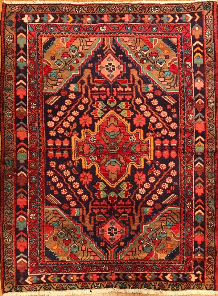 4.5 x 6.6 Vintage Tribal Geometric Navy 100% Wool Vegetable Dye Rug