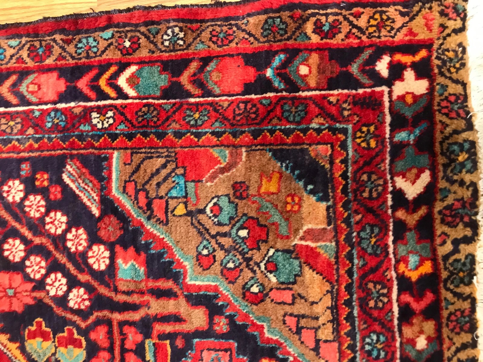 4.5 x 6.6 Vintage Tribal Geometric Navy 100% Wool Vegetable Dye Rug