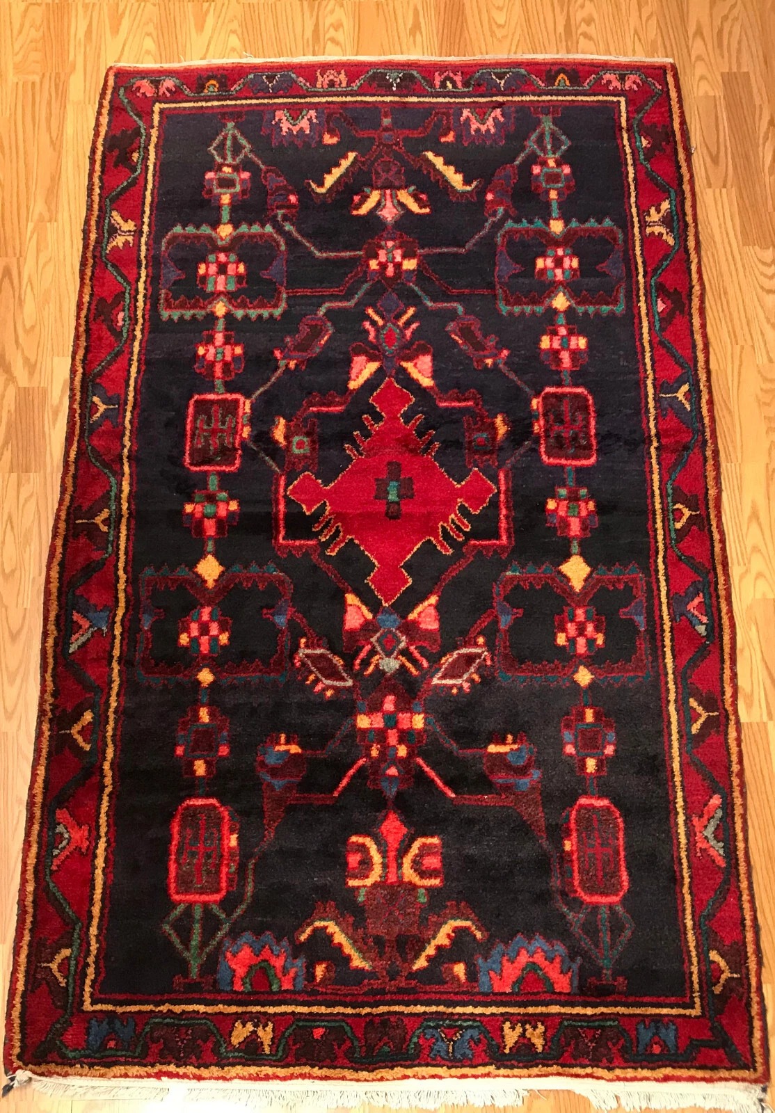 4.8 x 7.4 Vintage Tribal Geometric Red 100% Wool Vegetable Dye