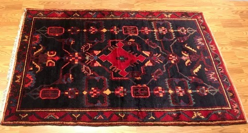 4.8 x 7.4 Vintage Tribal Geometric Red 100% Wool Vegetable Dye