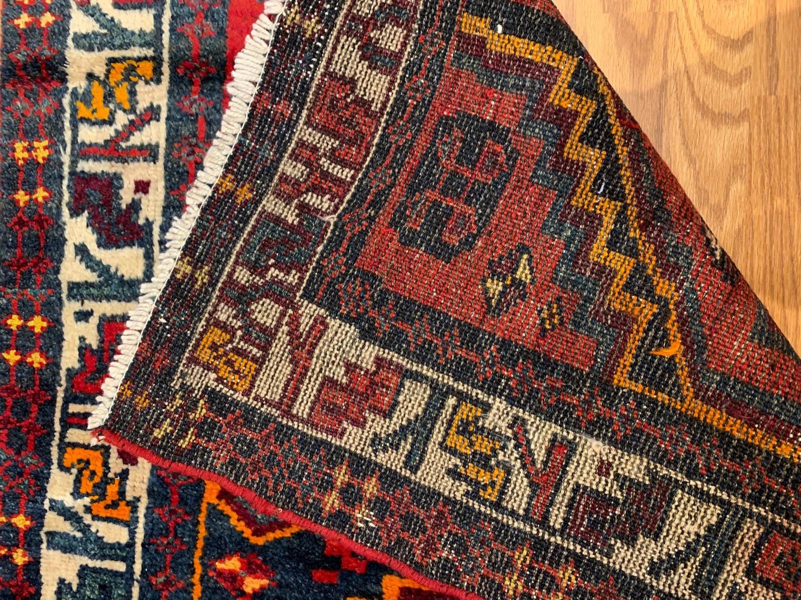 3.9 x 6.9 Vintage Tribal Geometric Red 100% Wool Rug Vegetable Dye Rug