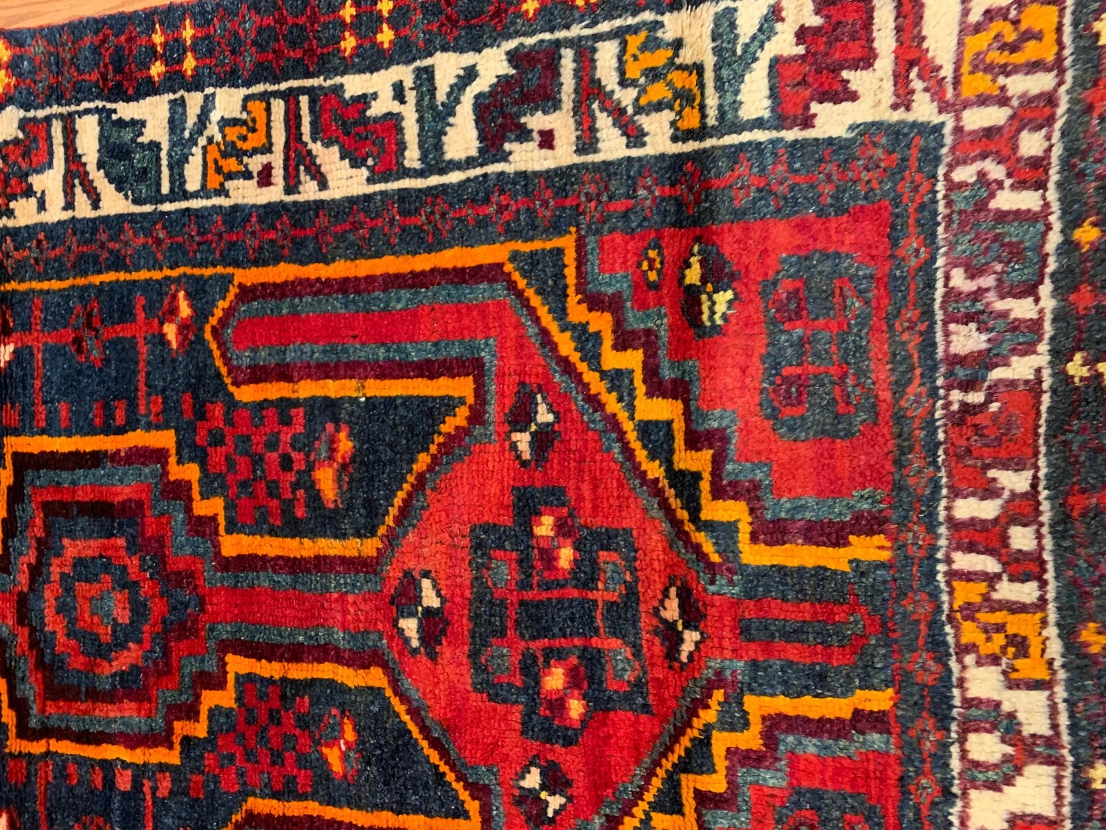 3.9 x 6.9 Vintage Tribal Geometric Red 100% Wool Rug Vegetable Dye Rug
