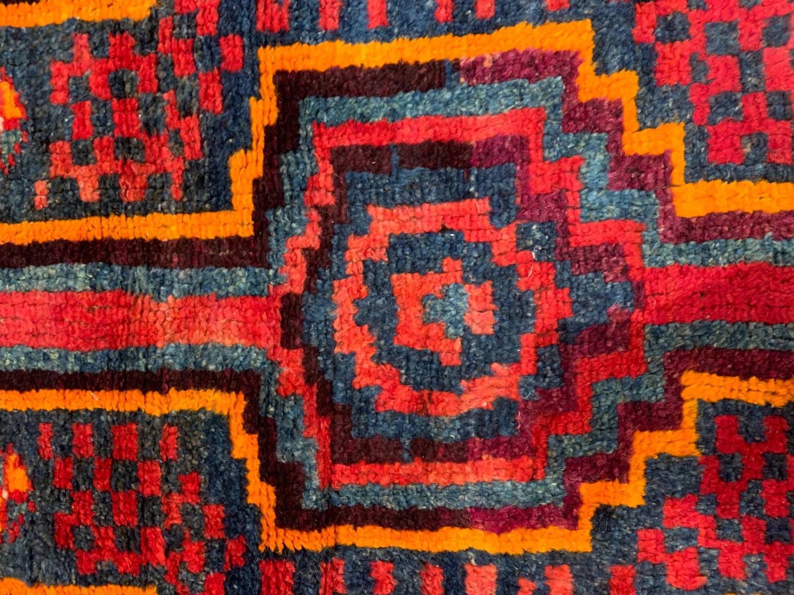 3.9 x 6.9 Vintage Tribal Geometric Red 100% Wool Rug Vegetable Dye Rug