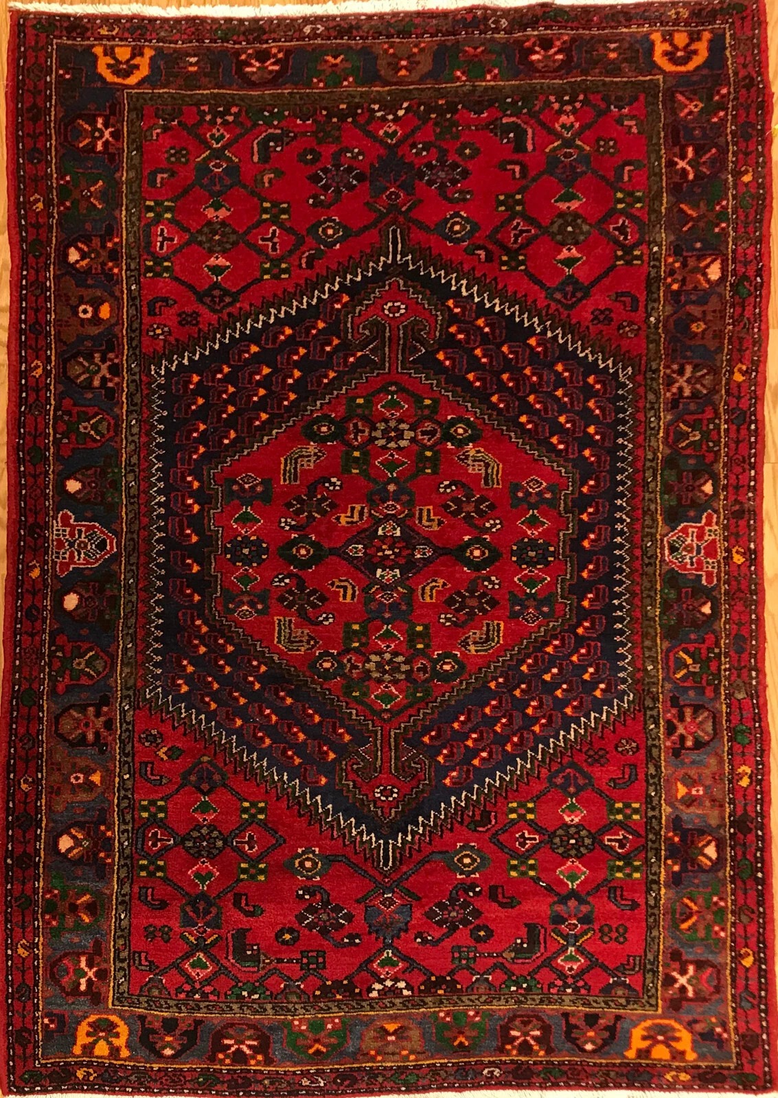 4.3 x 6.11 ft Vintage Tribal Geometric 100% Wool Hand Knotted Vegetable Dye Rug EB234998555813 Montaage