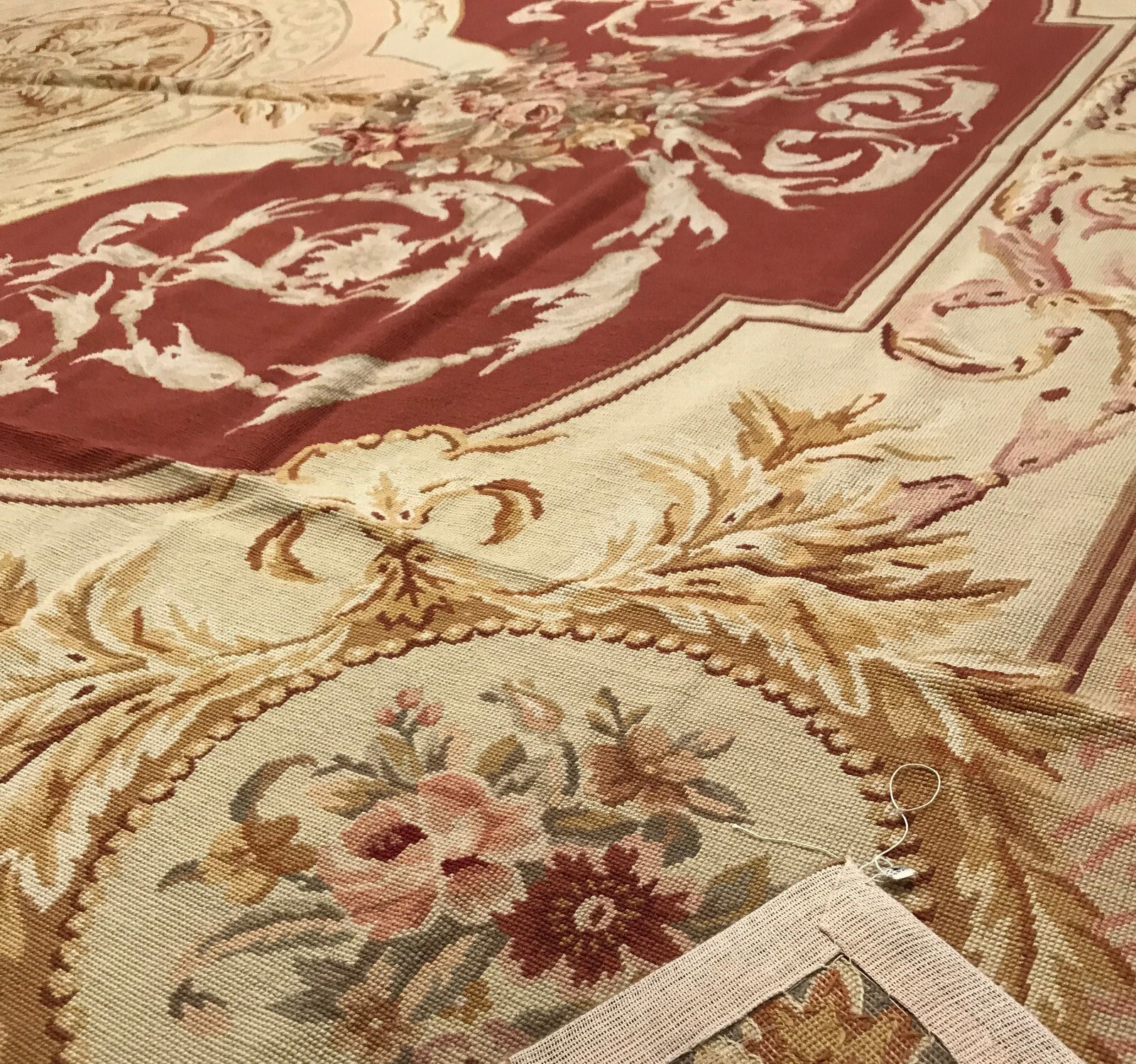 9.8 x 13.8 French Aubusson Hand knotted Needle Point 100% Wool