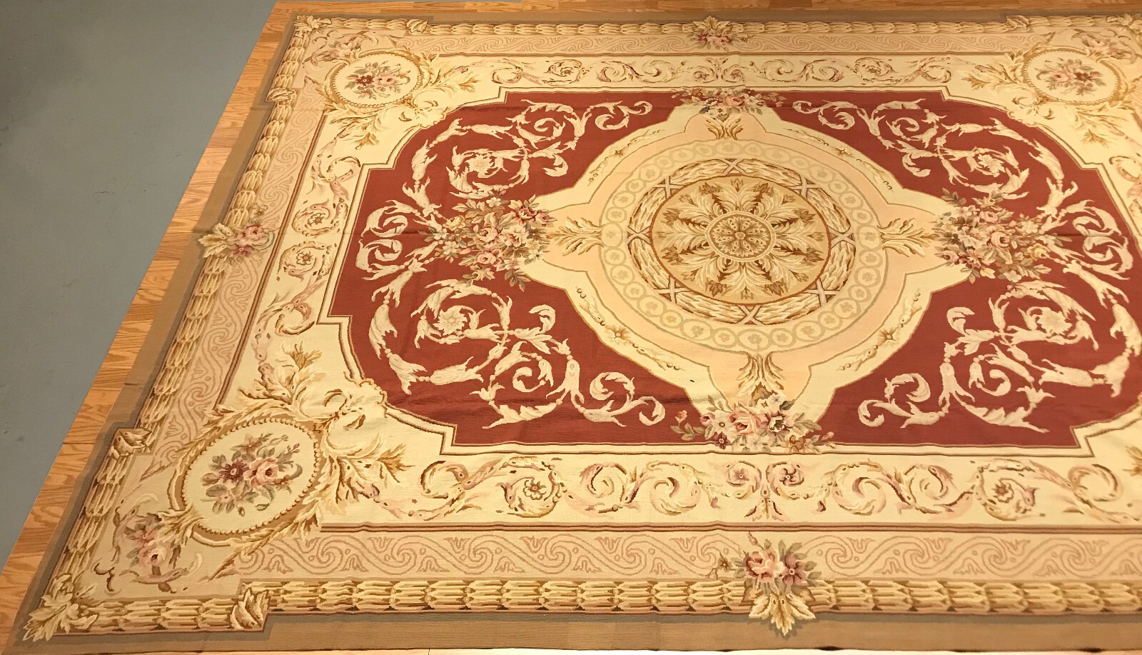 9.8 x 13.8 French Aubusson Hand knotted Needle Point 100% Wool