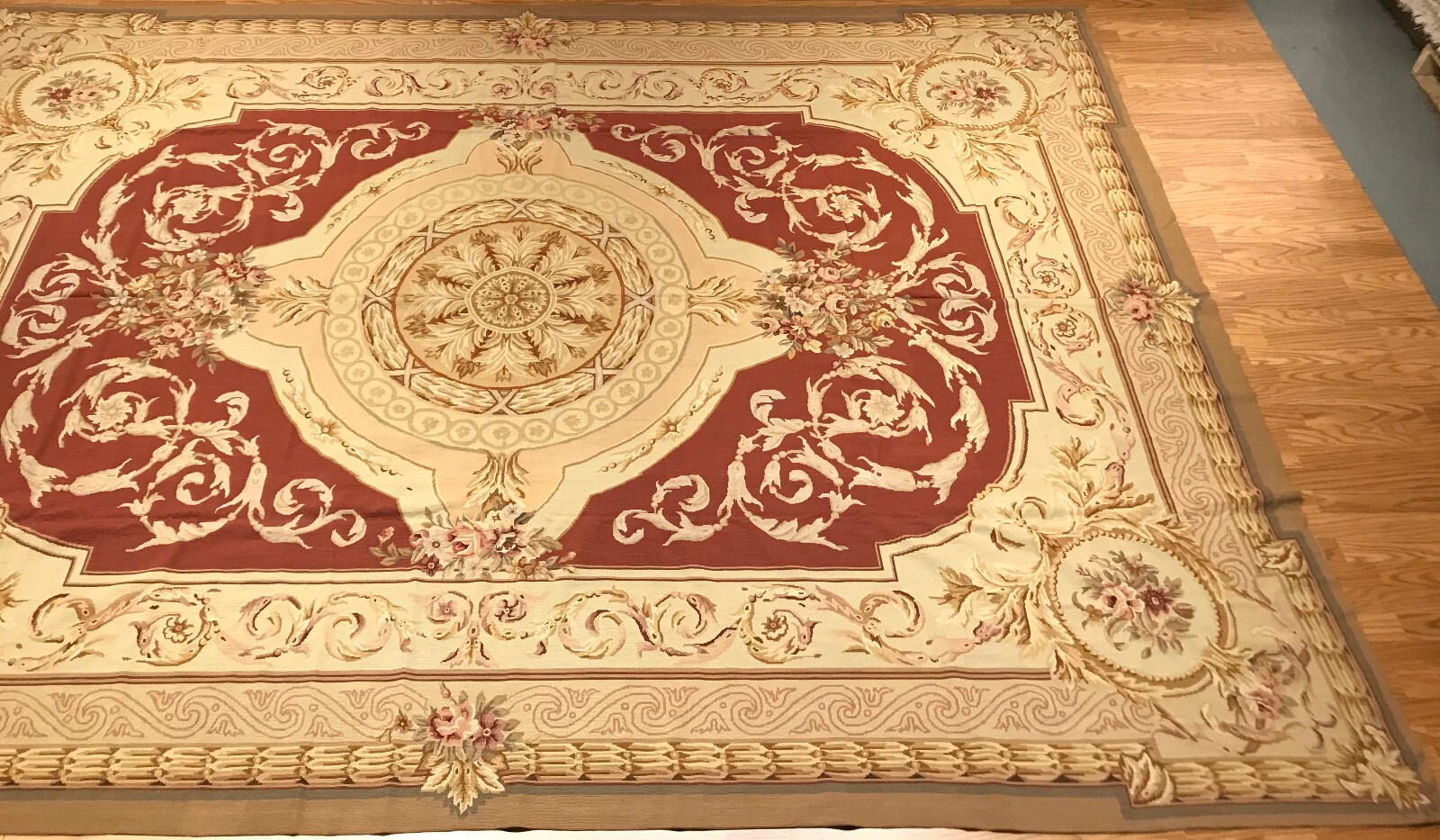 9.8 x 13.8 French Aubusson Hand knotted Needle Point 100% Wool