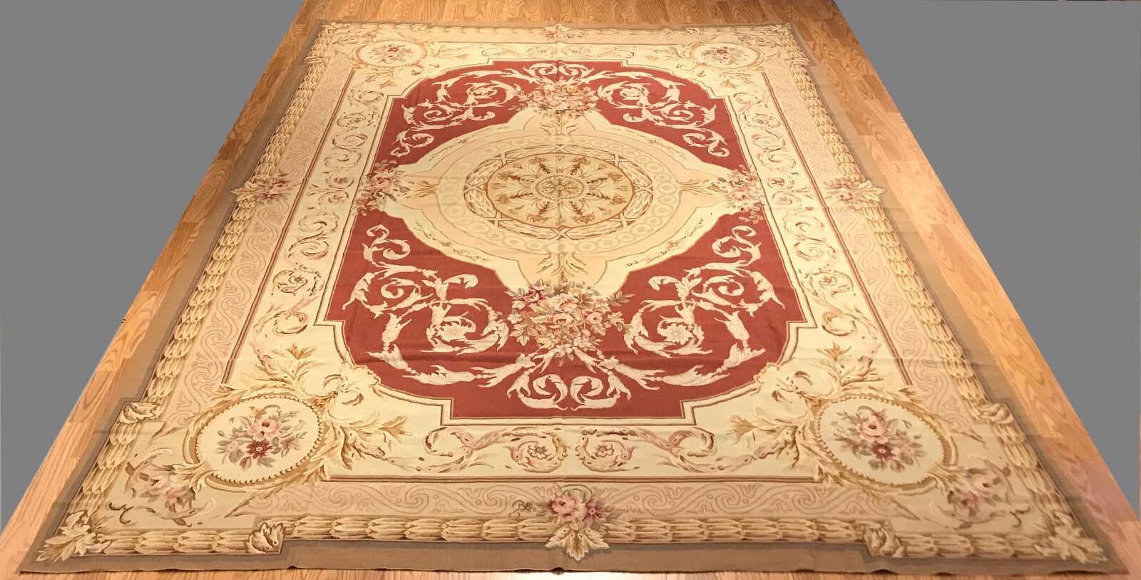9.8 x 13.8 French Aubusson Hand knotted Needle Point 100% Wool