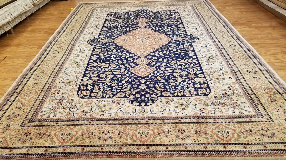 7 x 10 Top Quality Vegetable Dye Navy & Gold Tabatabaei Hand Knotted Wool Rug