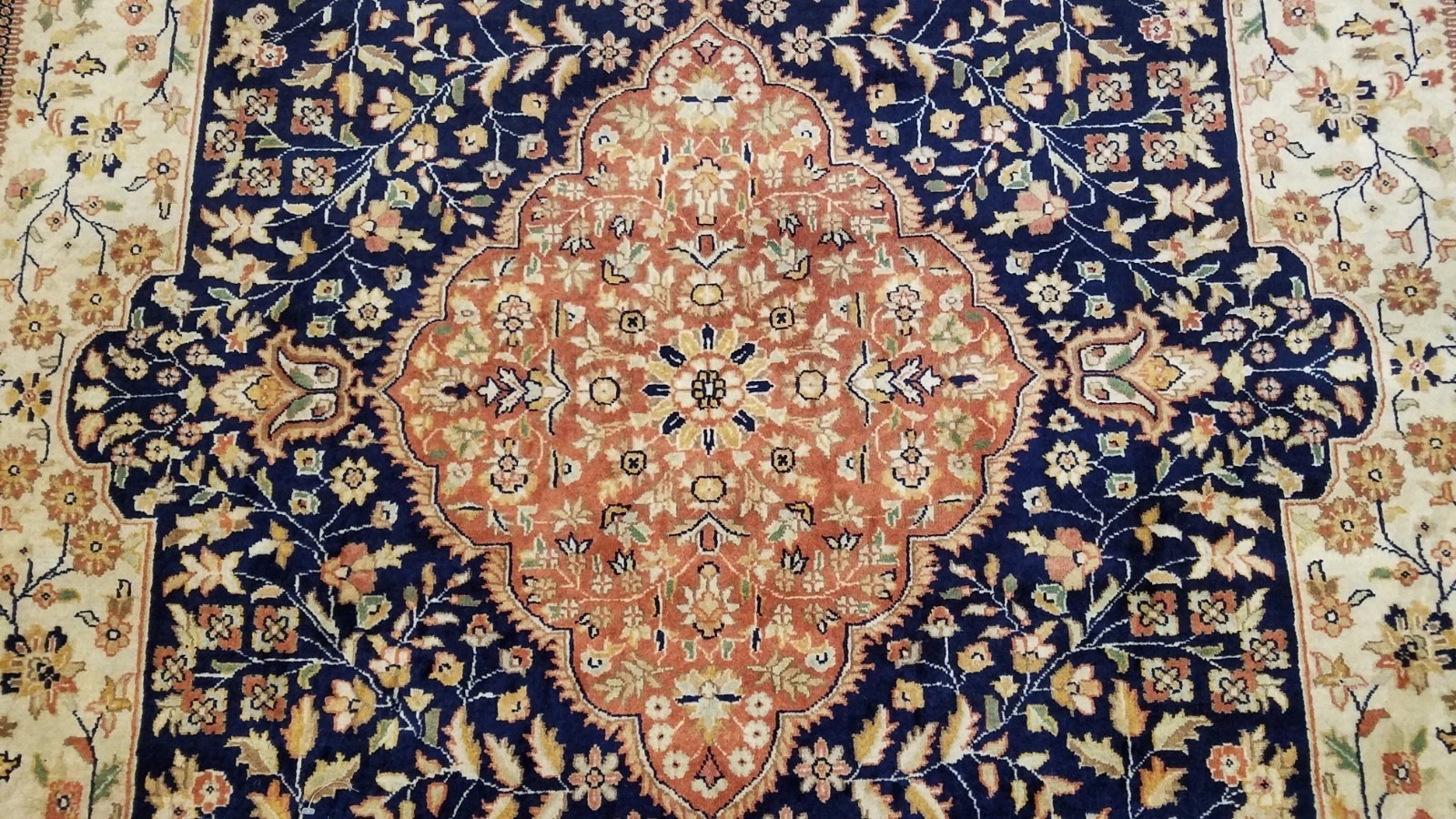 7 x 10 Top Quality Vegetable Dye Navy & Gold Tabatabaei Hand Knotted Wool Rug