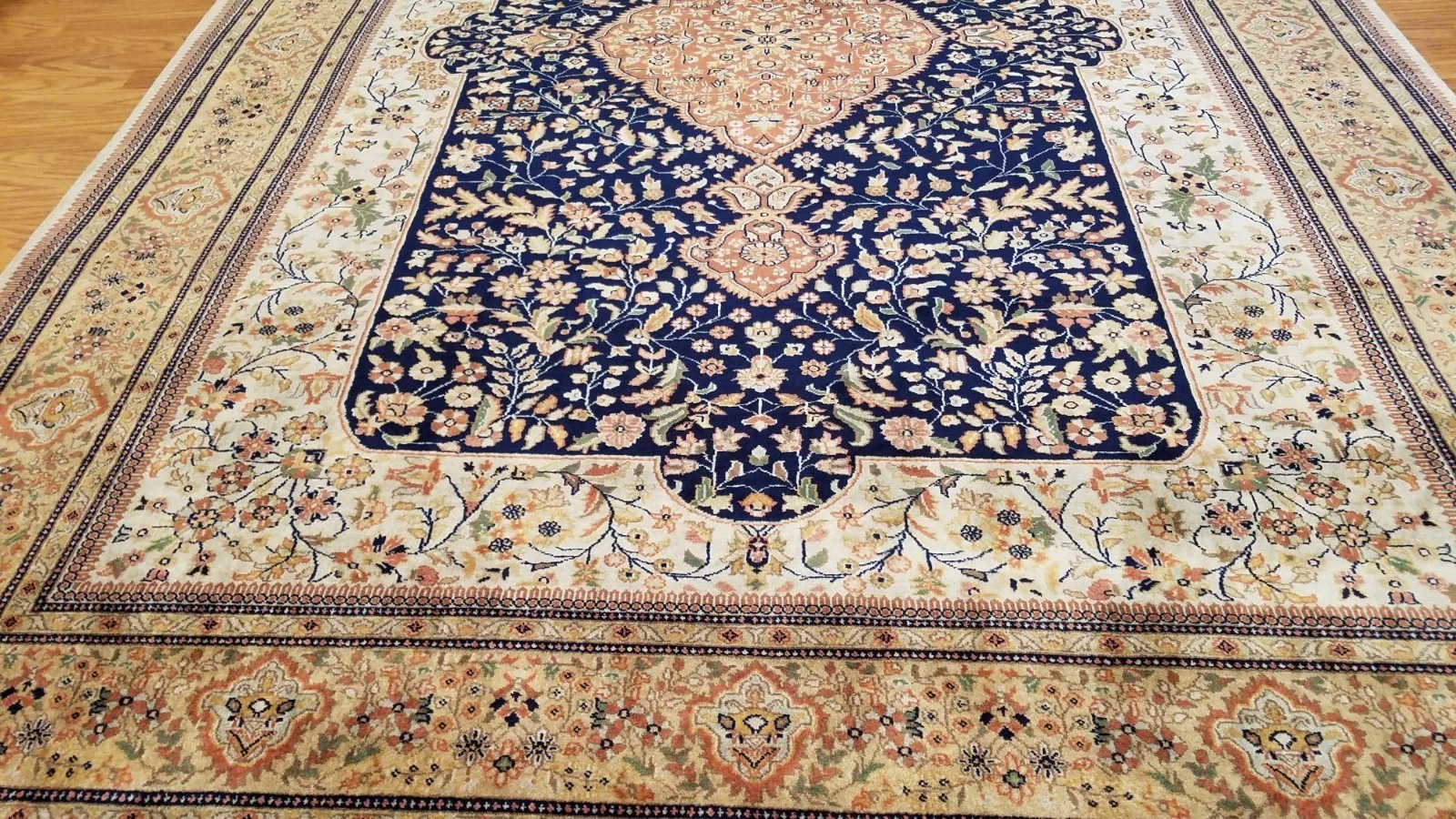 7 x 10 Top Quality Vegetable Dye Navy & Gold Tabatabaei Hand Knotted Wool Rug