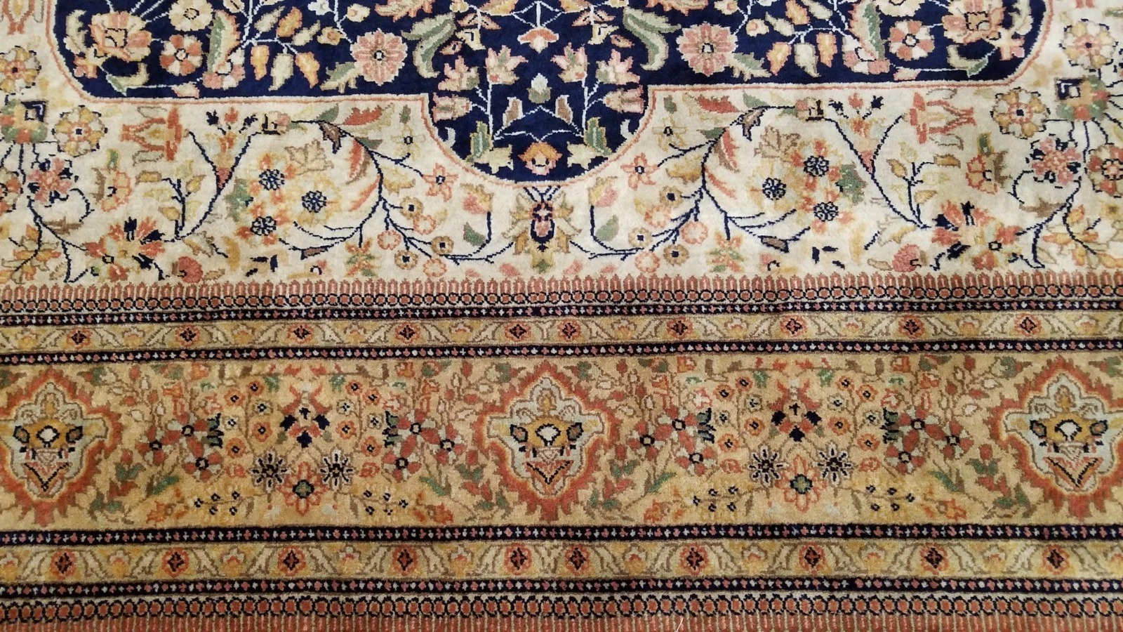7 x 10 Top Quality Vegetable Dye Navy & Gold Tabatabaei Hand Knotted Wool Rug