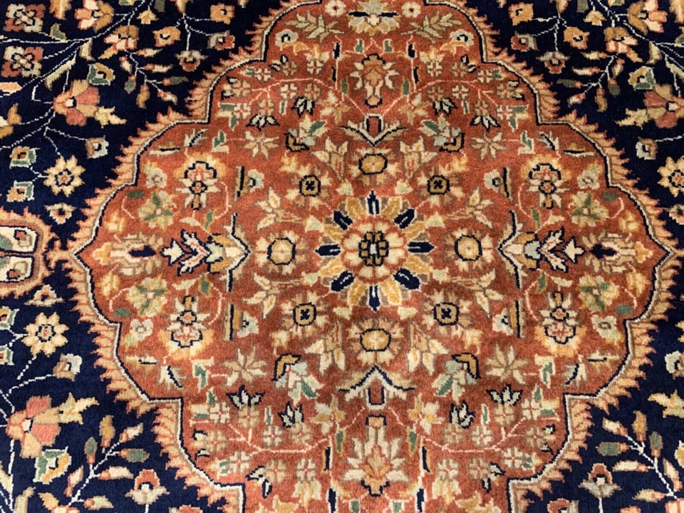 7 x 10 Top Quality Vegetable Dye Navy & Gold Tabatabaei Hand Knotted Wool Rug