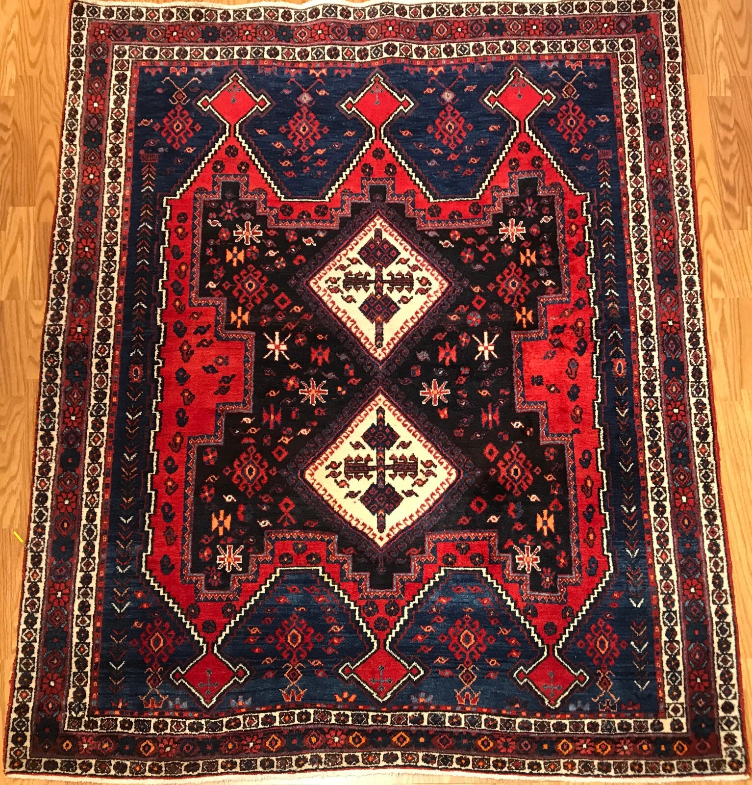 5.1 x 6.10 Vintage Tribal Geometric Red 100% Wool Vegetable Dye Rug