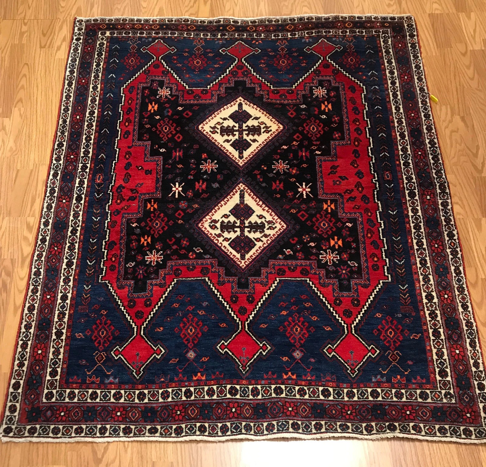 5.1 x 6.10 Vintage Tribal Geometric Red 100% Wool Vegetable Dye Rug EB234988581737 Montaage