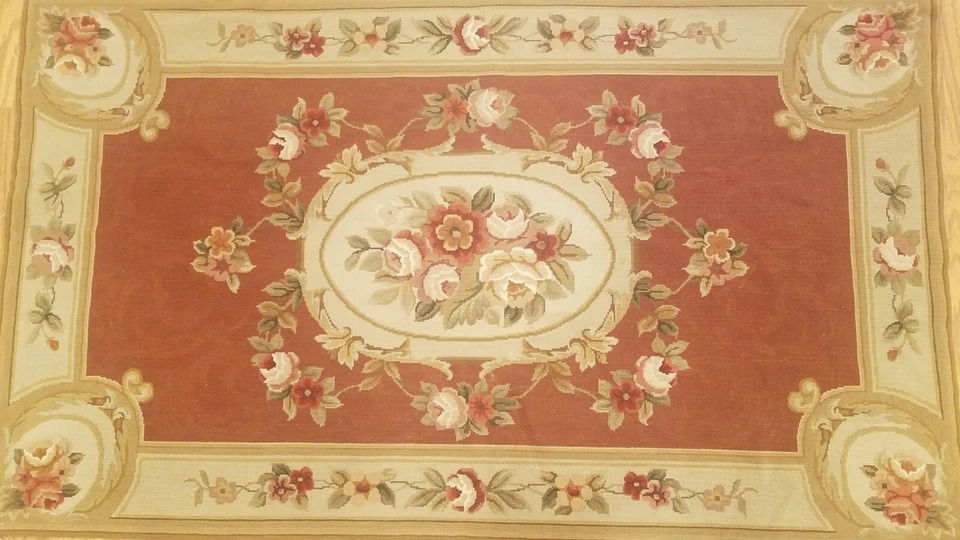 3 x 5 French Aubusson Hand Knotted Wool Needle Point Rug