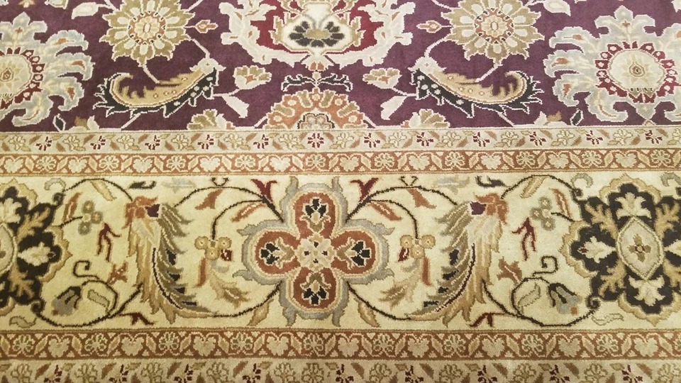 9 x 12 Eggplant Indo Agra All-Over Wool Hand-Knotted Oriental Rug