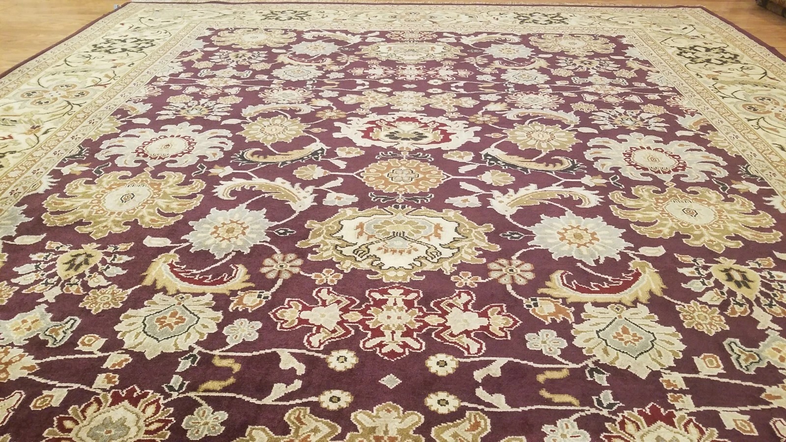 9 x 12 Eggplant Indo Agra All-Over Wool Hand-Knotted Oriental Rug