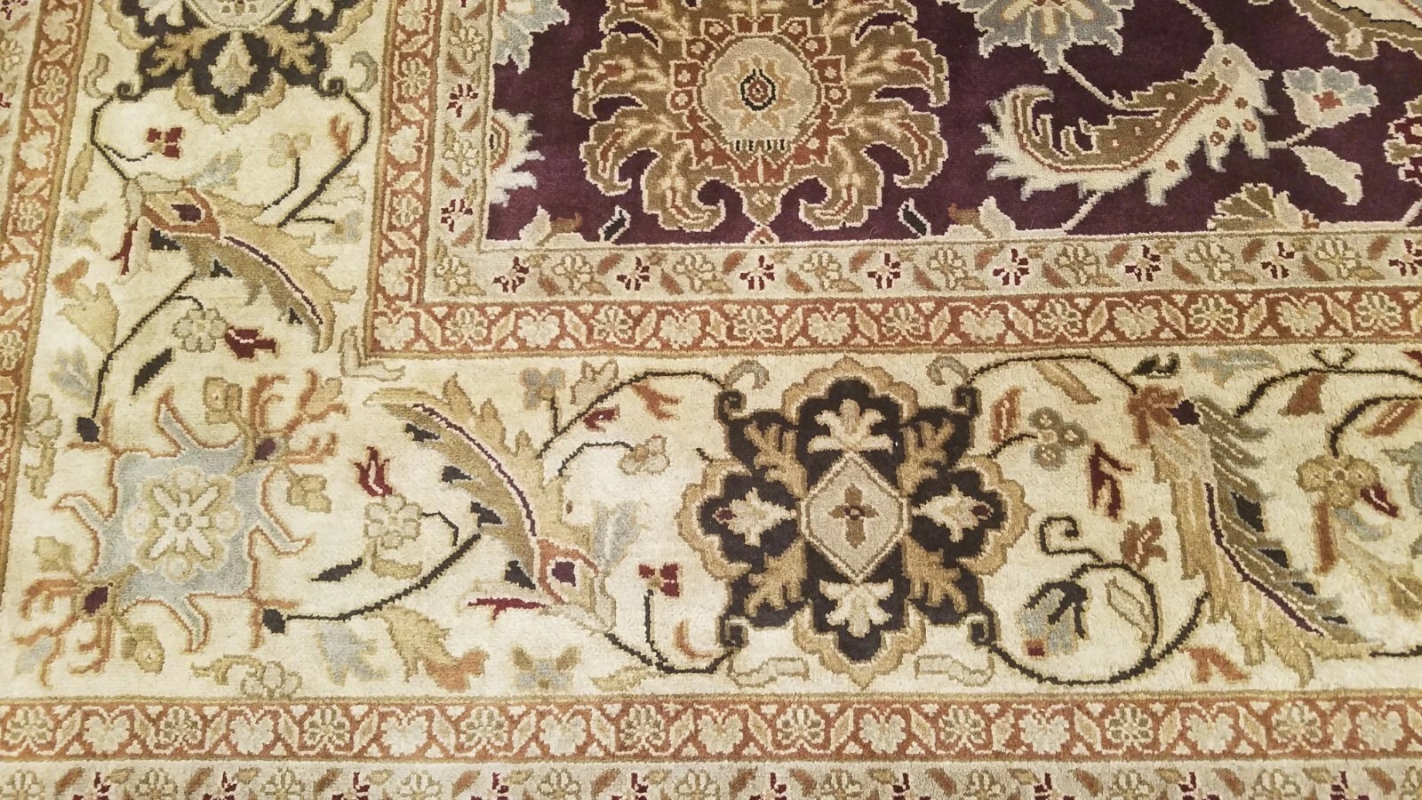 9 x 12 Eggplant Indo Agra All-Over Wool Hand-Knotted Oriental Rug